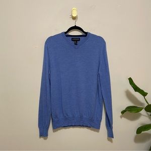 Harrison Davis V-Neck Blue 100% Extra Fine Merino Wool Long Sleeve Sweater